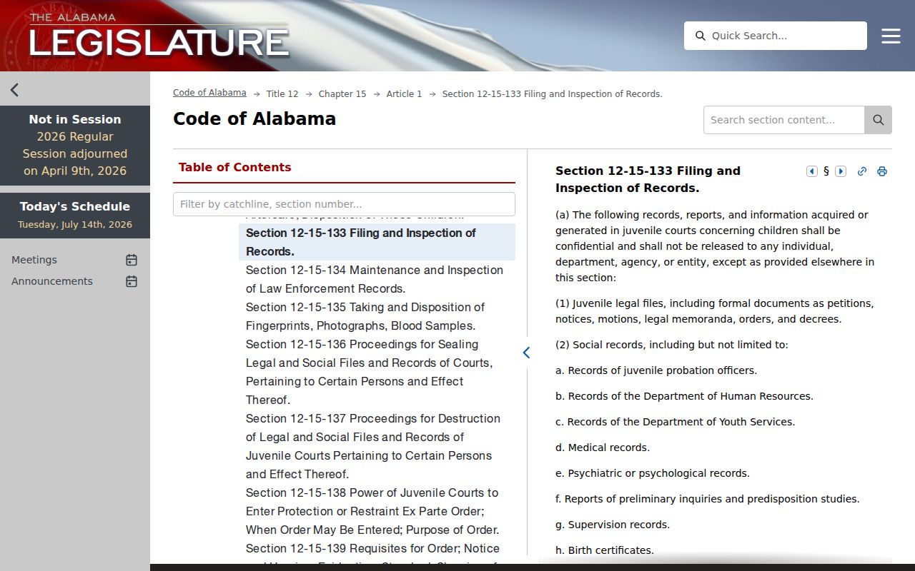 Dale County arrest records juvenile court confidentiality statute