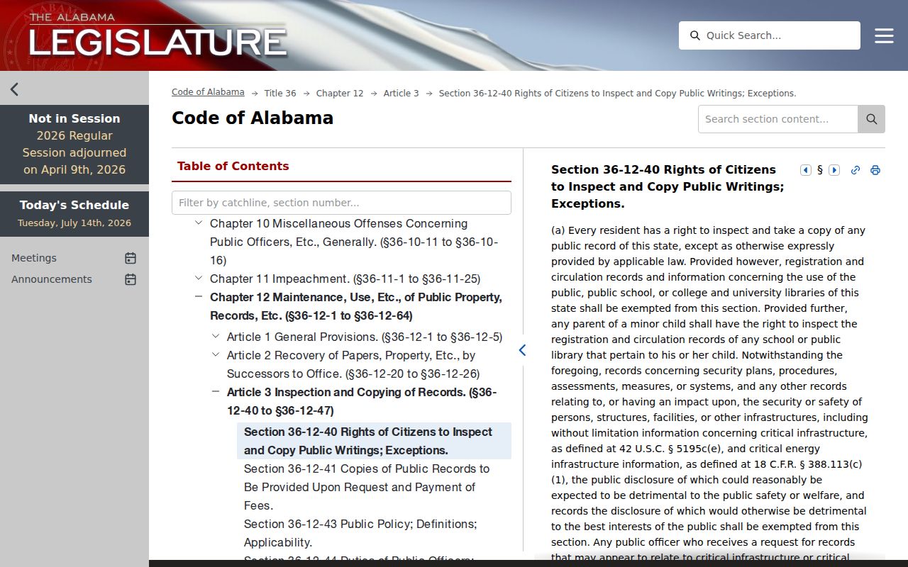Dale County arrest records Alabama public records access statute