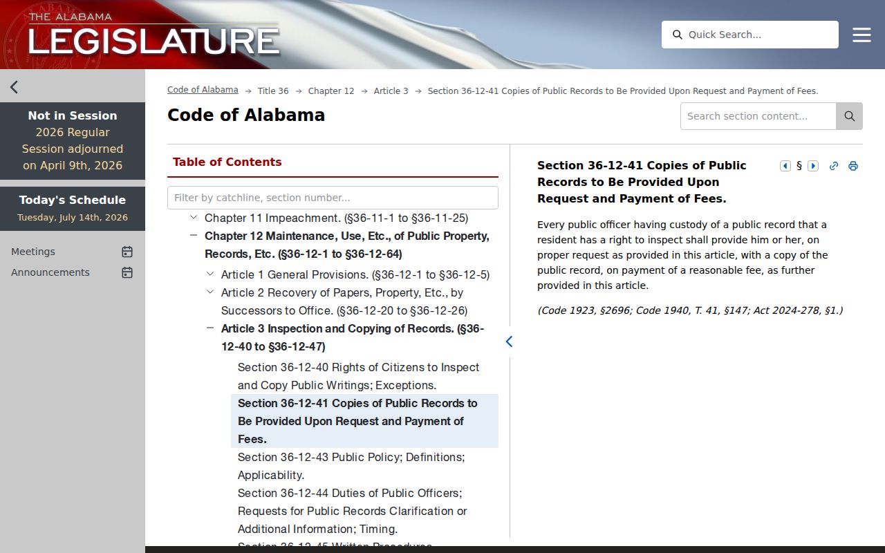 Dale County arrest records Alabama public records copy statute