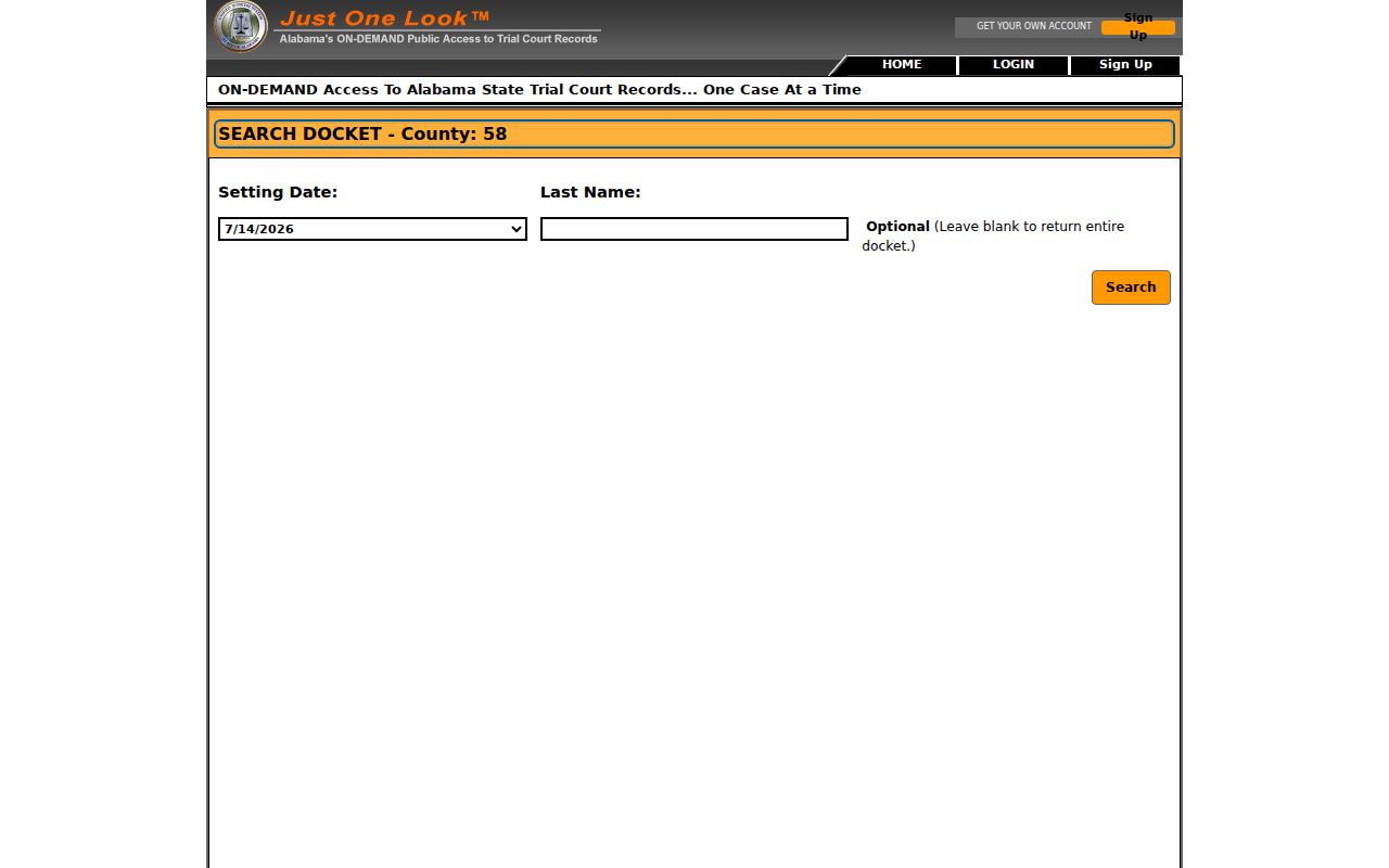 Dale County court dockets electronic docket search page
