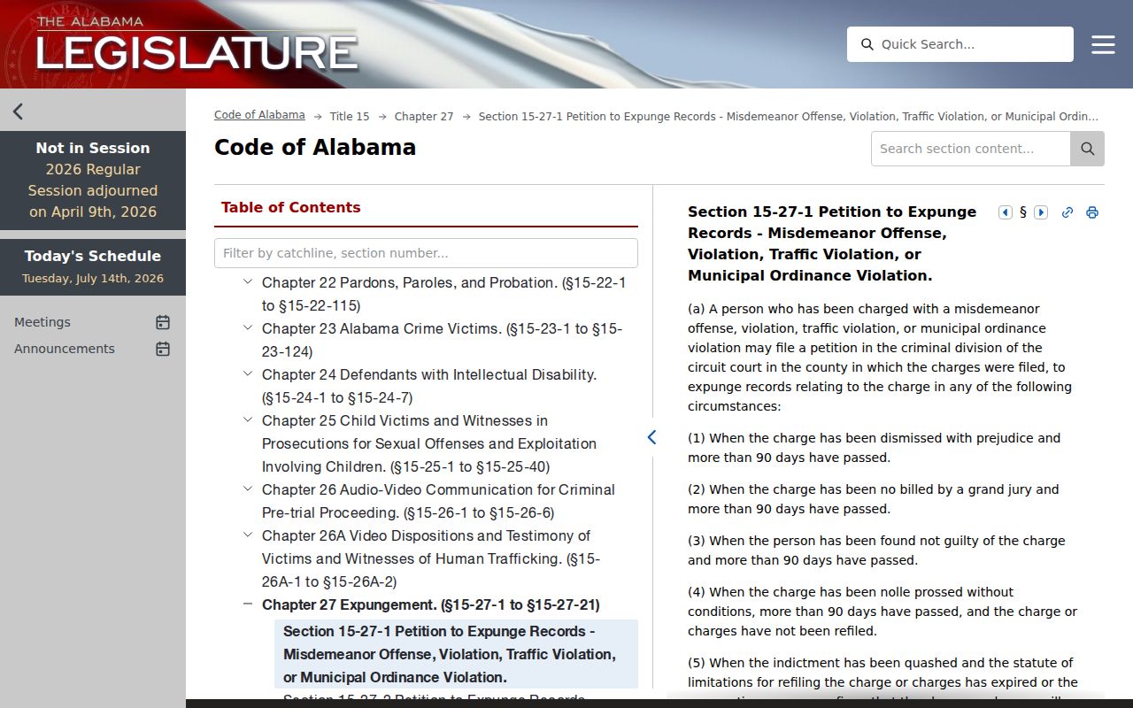 Dale County criminal court records Alabama misdemeanor expungement statute