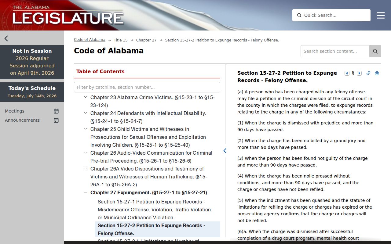 Dale County criminal court records Alabama felony expungement statute