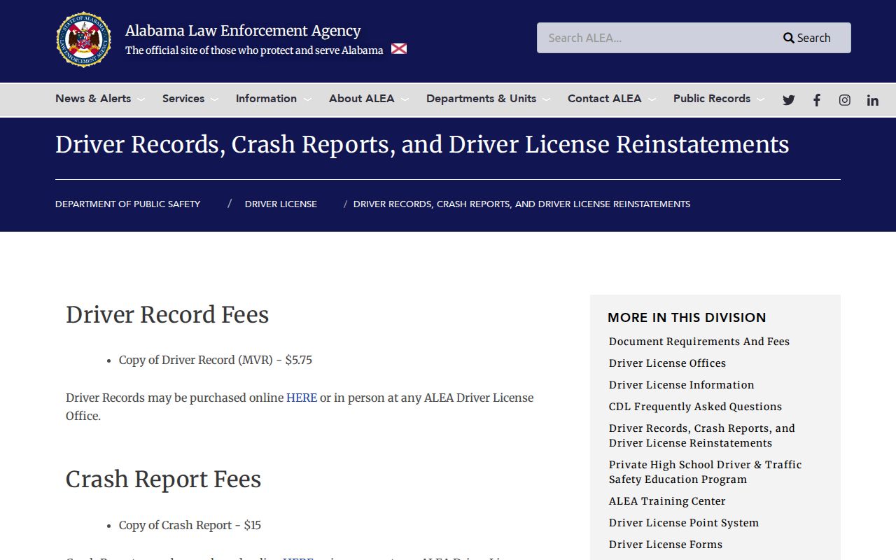 Dale County Circuit Court records and ALEA driver records page