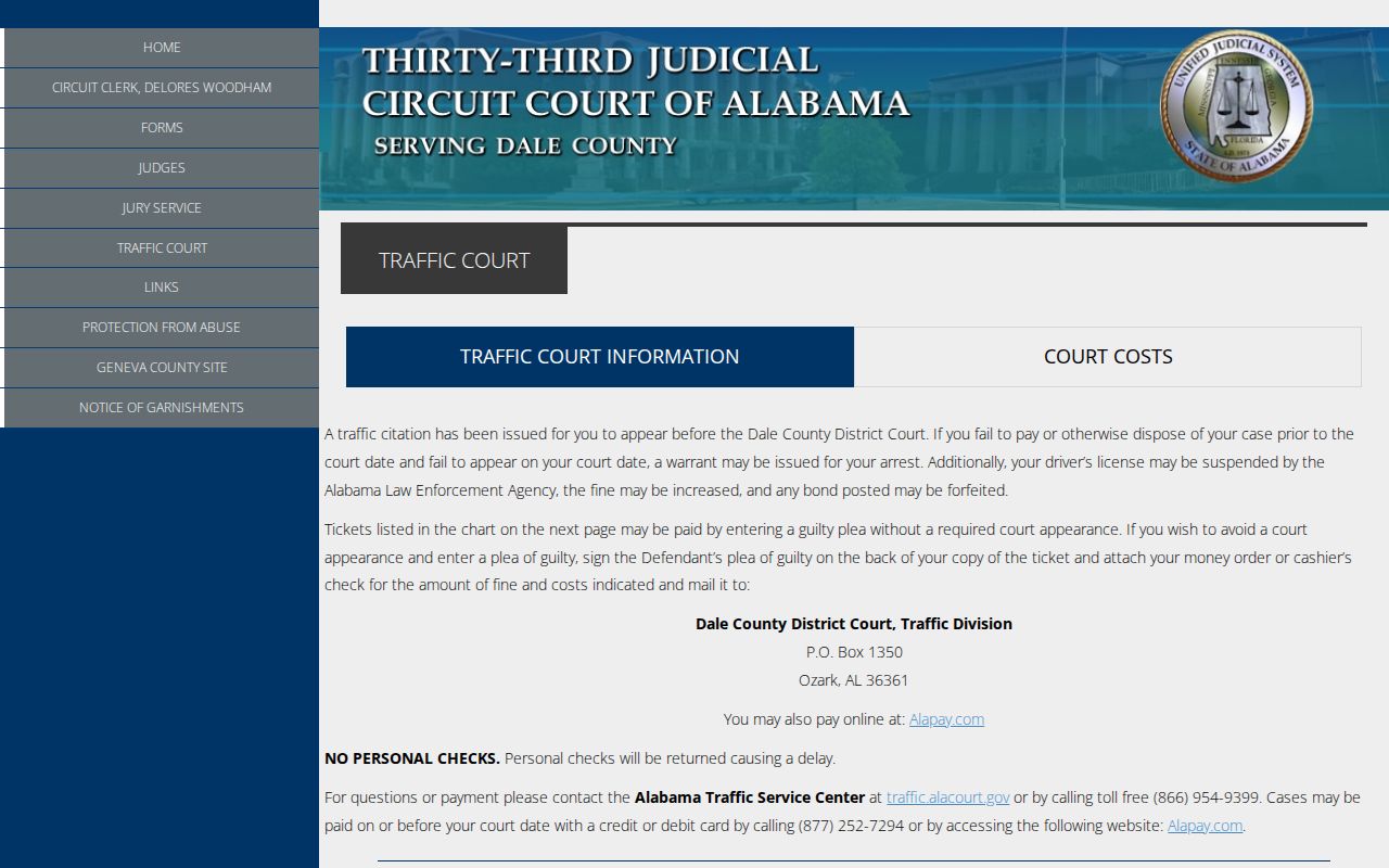 Dale County Circuit Court records traffic court page