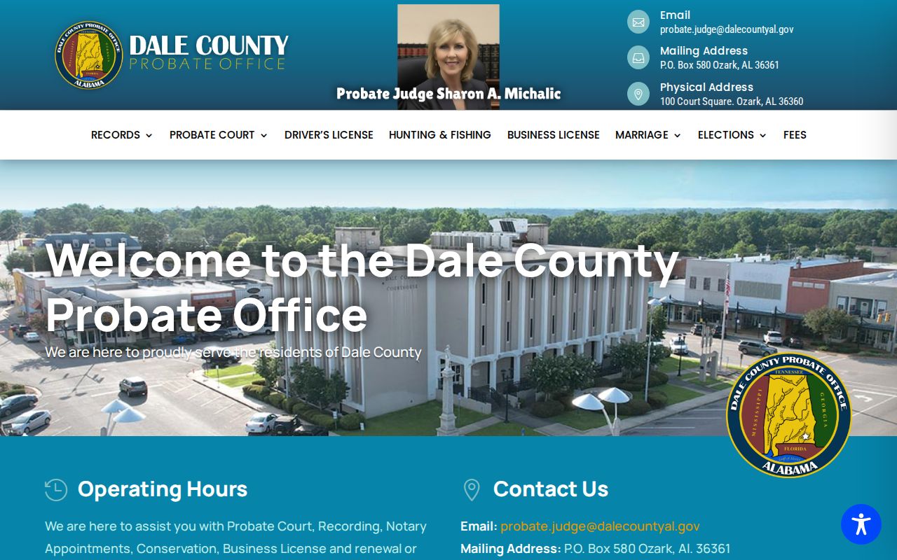 Dale County probate court records office homepage