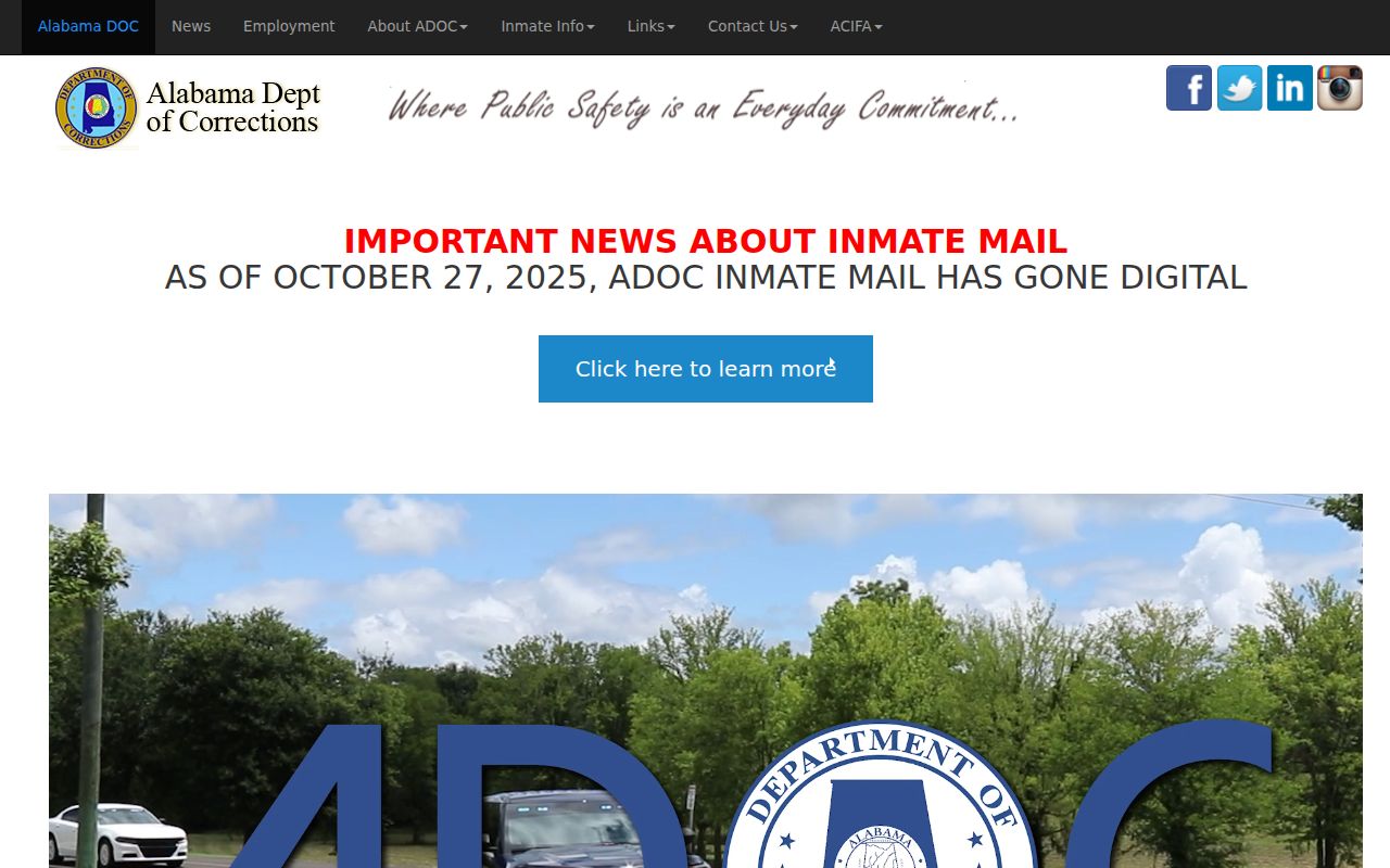 Dale County inmate records Alabama Department of Corrections homepage