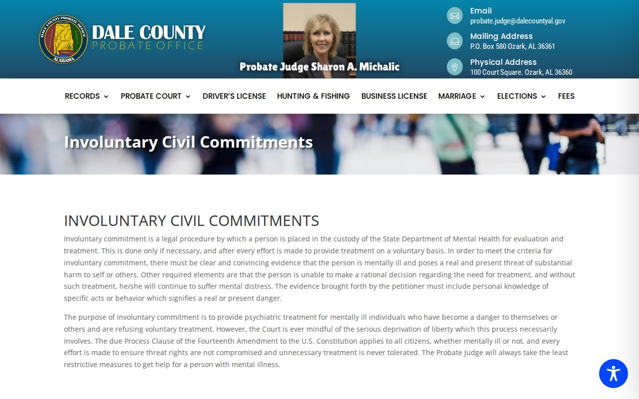 Dale County inmate records involuntary civil commitment privacy context