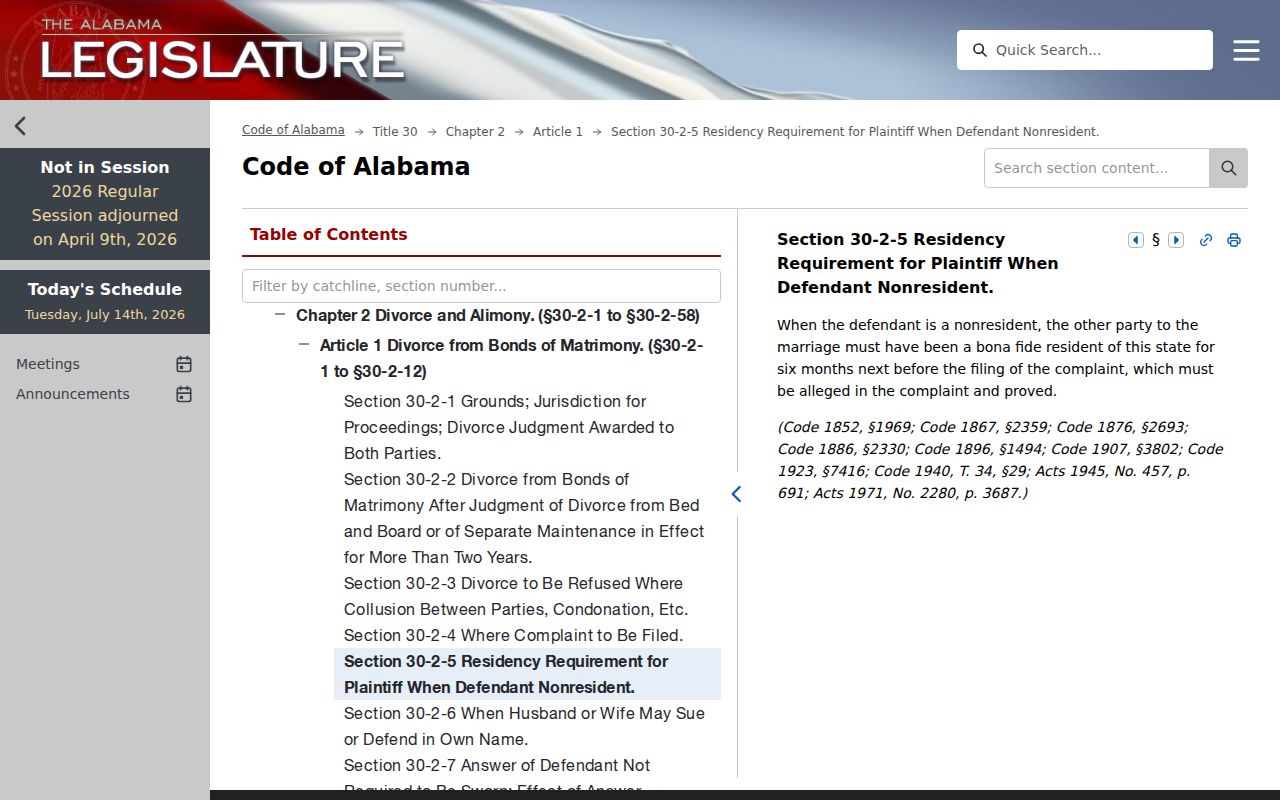 Dale County divorce records Alabama divorce residency statute