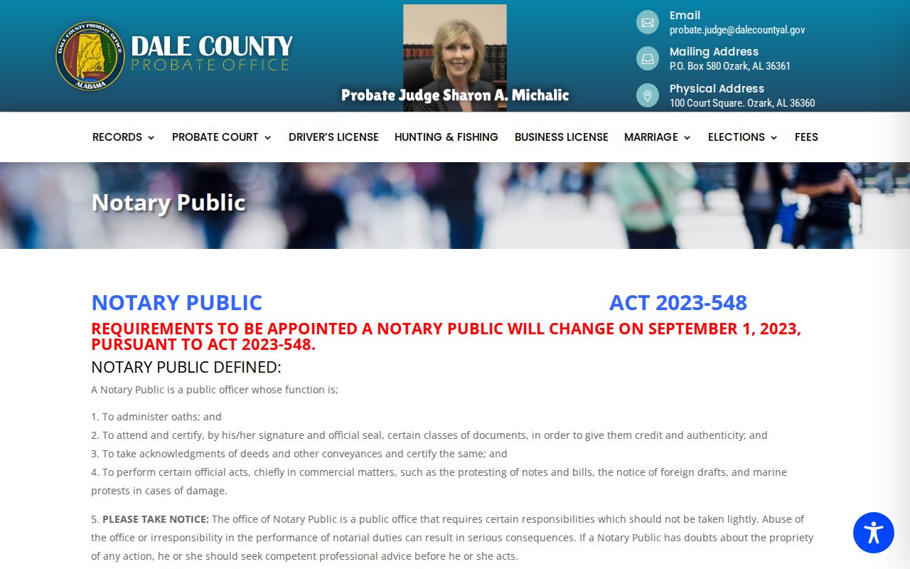 Dale County marriage records Probate Office notary and recording context