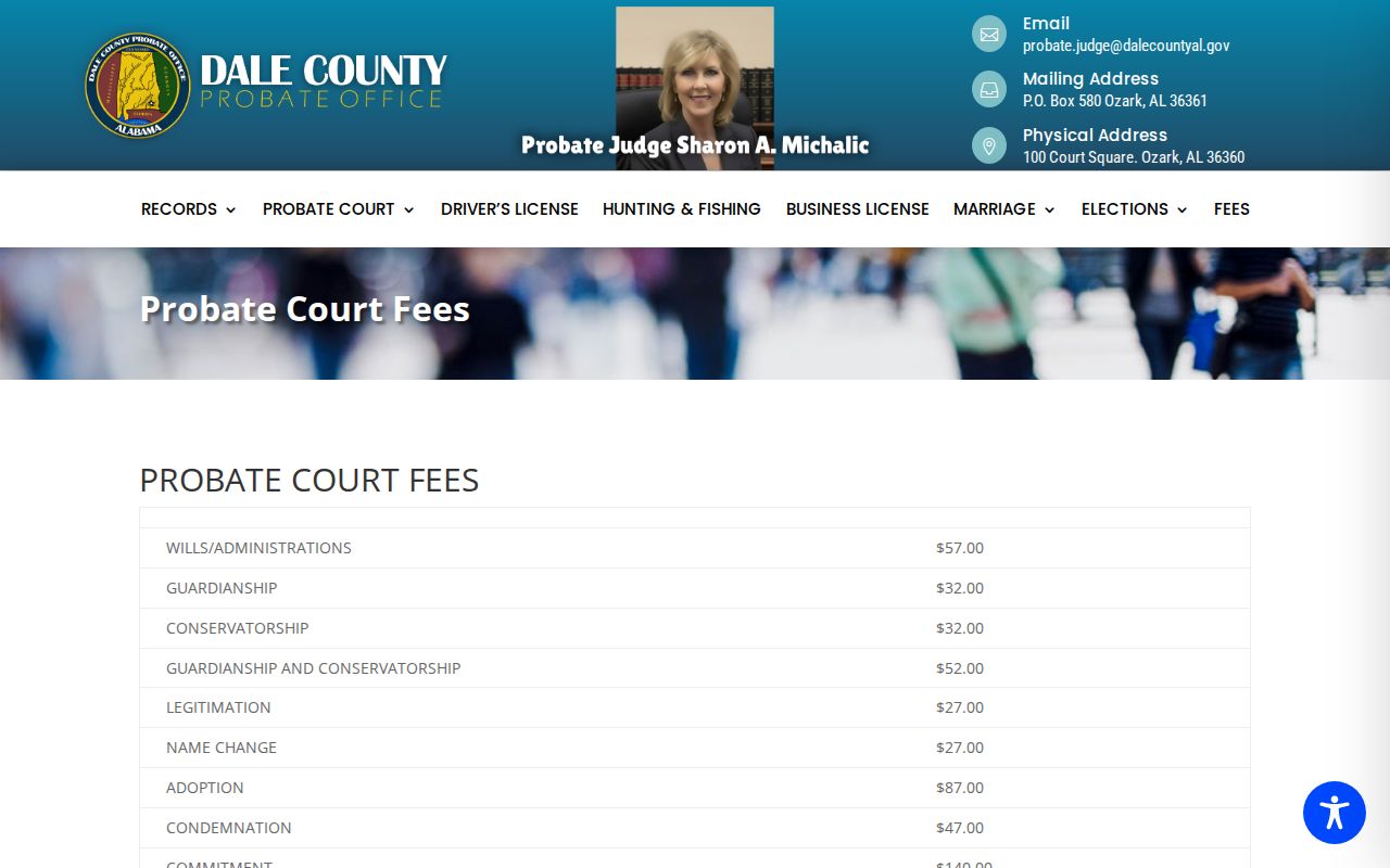 Dale County Probate Court records fee schedule